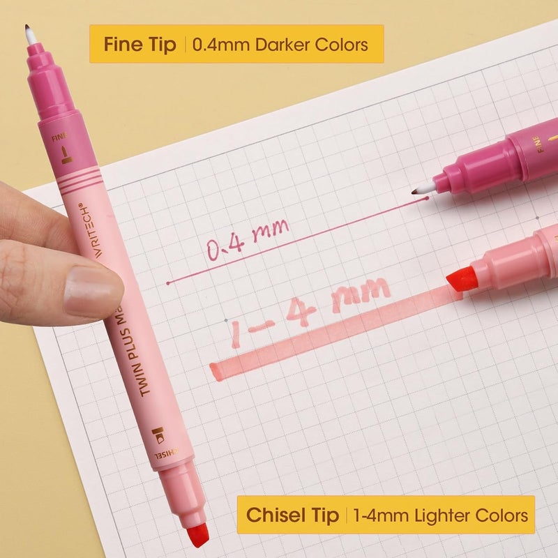 WRITECH Dual Tip Highlighter Markers: Aesthetic Fine & Chisel Tip Pastel Vintage Marker Multicolor Pens Pack No Bleed & Smear for Bible Highlighting Journaling, Assorted Colors 12ct - Image 5